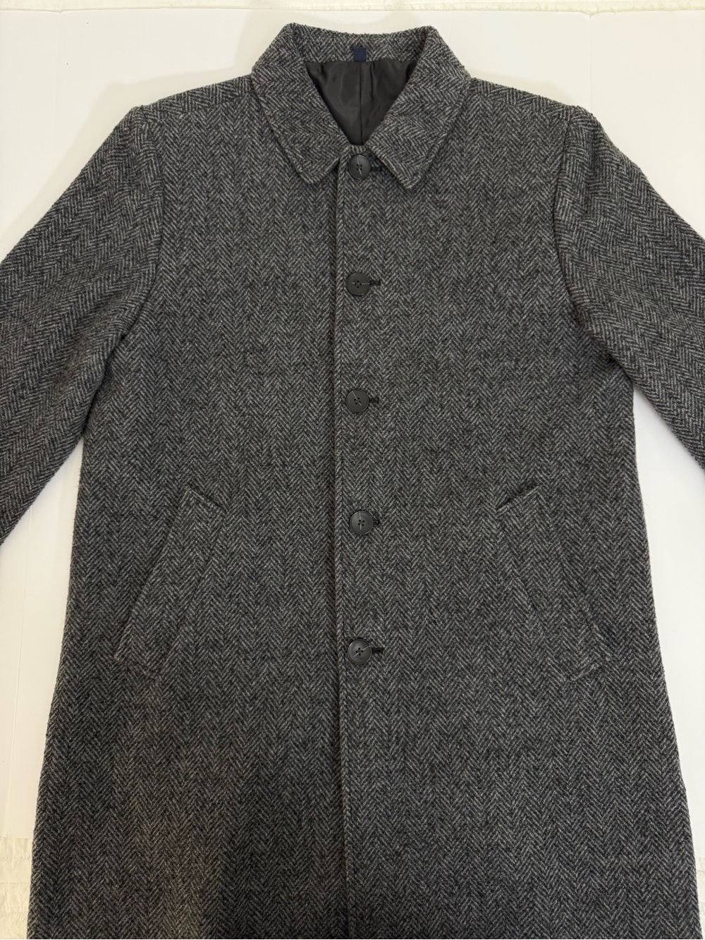 J.Crew Factory Thompson Wool Blend Overcoat Black Gray Herringbone 42R NWOT